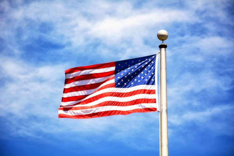 An American flag displayed during a Memorial Day remembrance ceremony