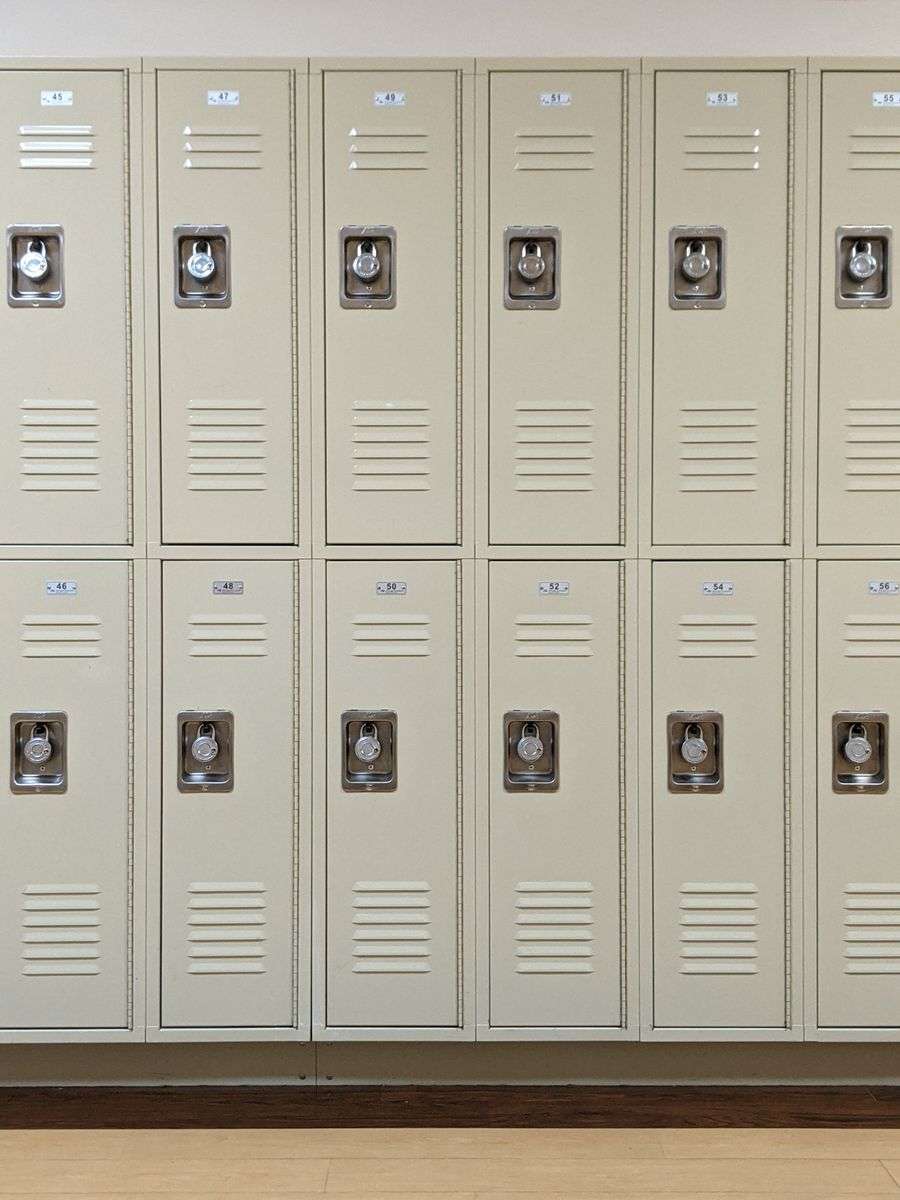 Row of lockers in a middle school hallway