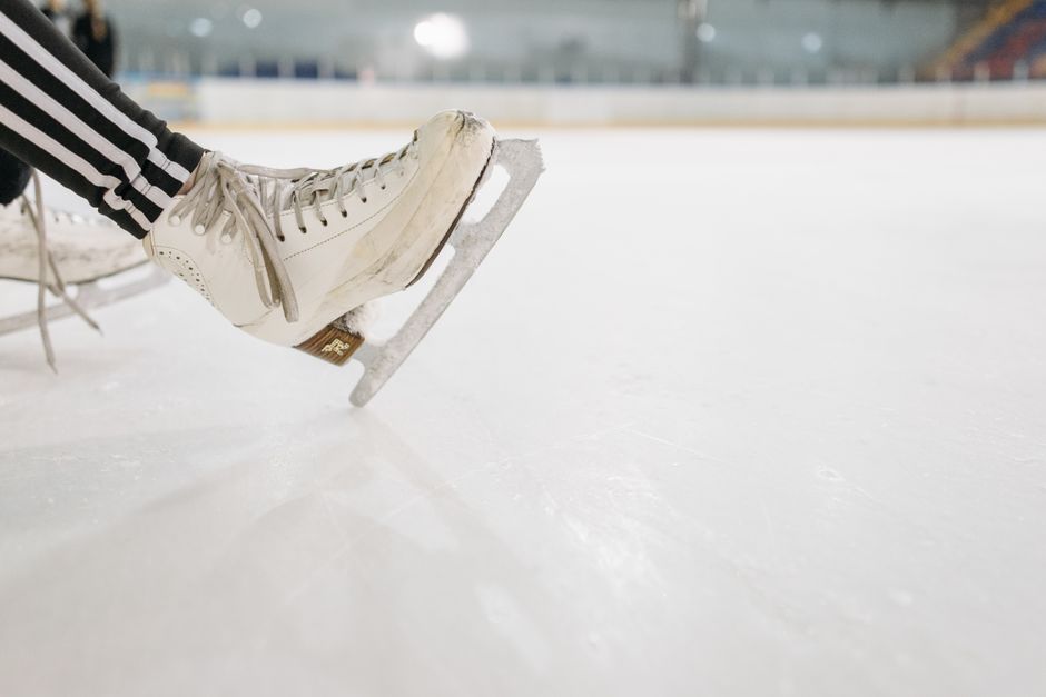 Portable outdoor ice skating rink set up for the holiday season