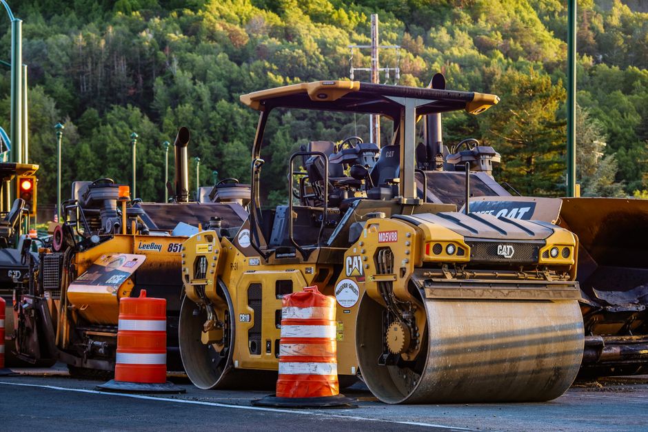 Road construction and lane closure signage on a Mobile County roadway