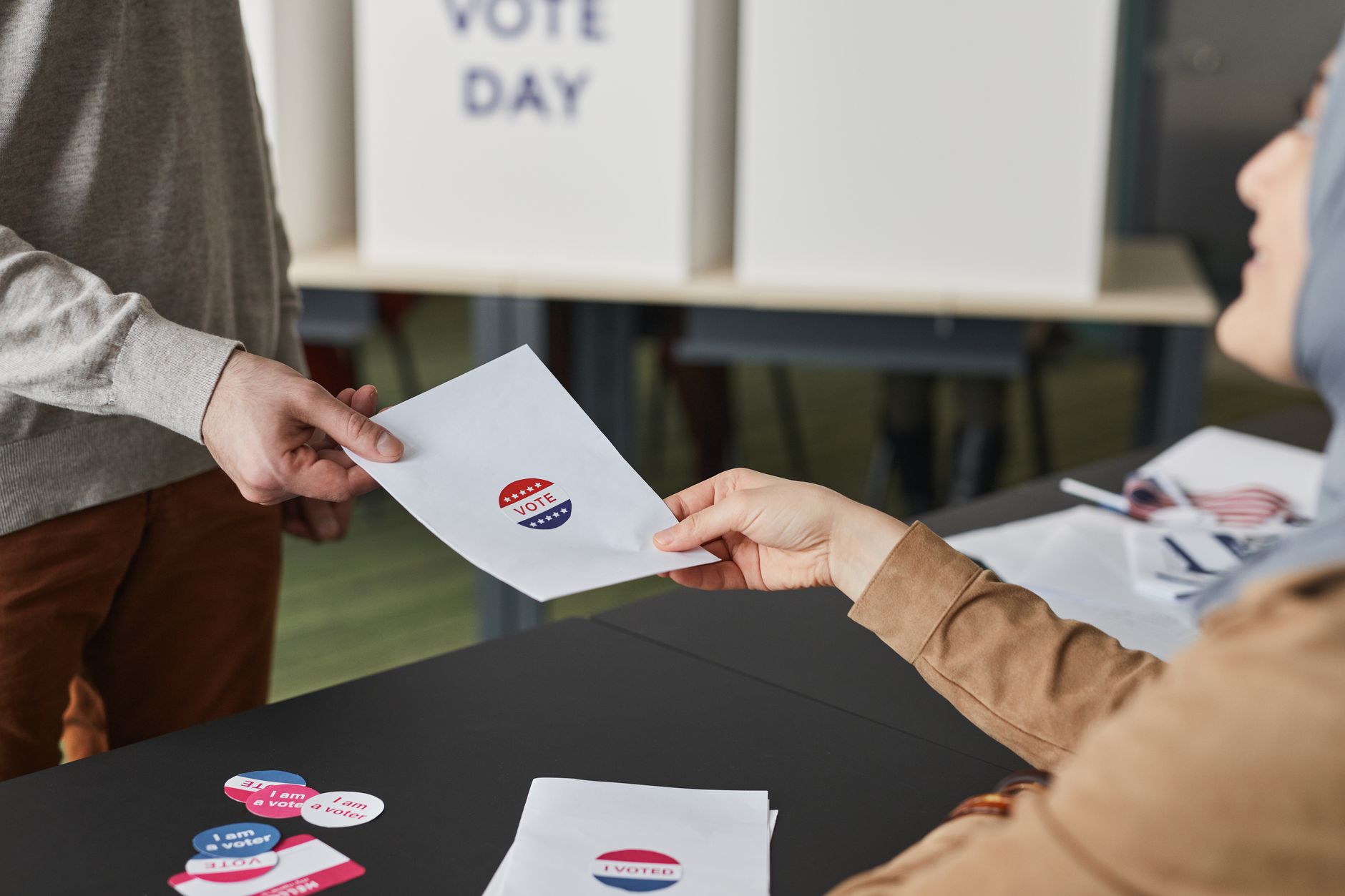 A ballot being cast at a polling place