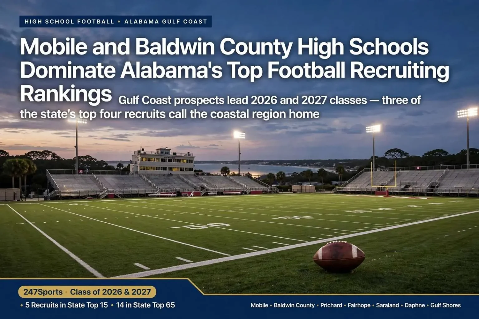 Illustration for the news story: Mobile and Baldwin County High Schools Dominate Alabama’s Top Football Recruiting Rankings