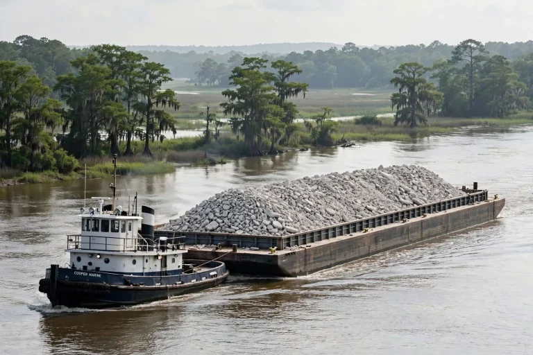 Illustration for the news story: Limestone Barges Head South to Rebuild the Oyster Reefs of Lower Mobile Bay