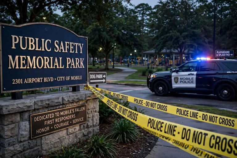 Illustration for the news story: Mobile Man Charged After Brass Knuckles Assault at Public Safety Memorial Park