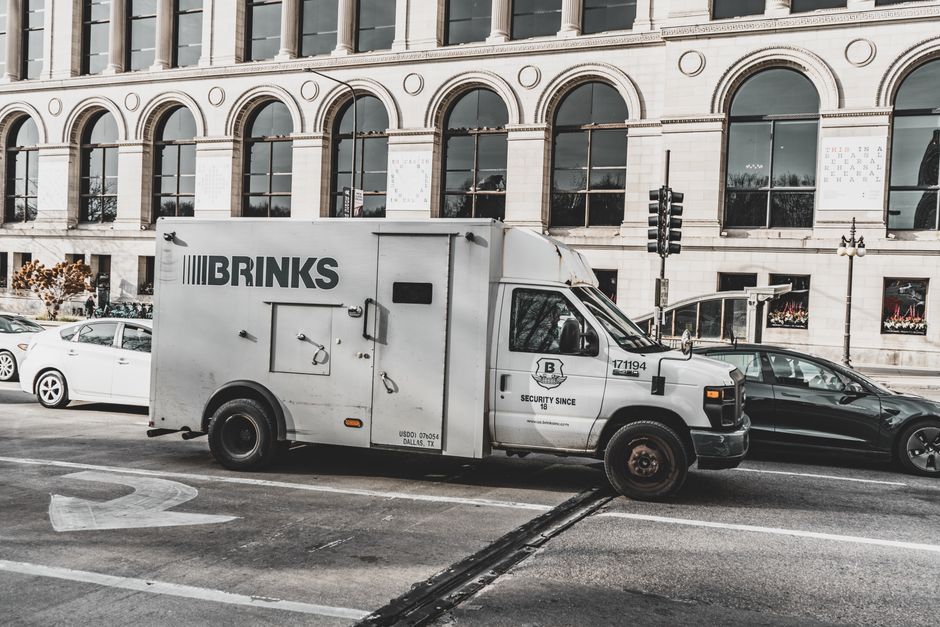 Armored security truck used for cash transport