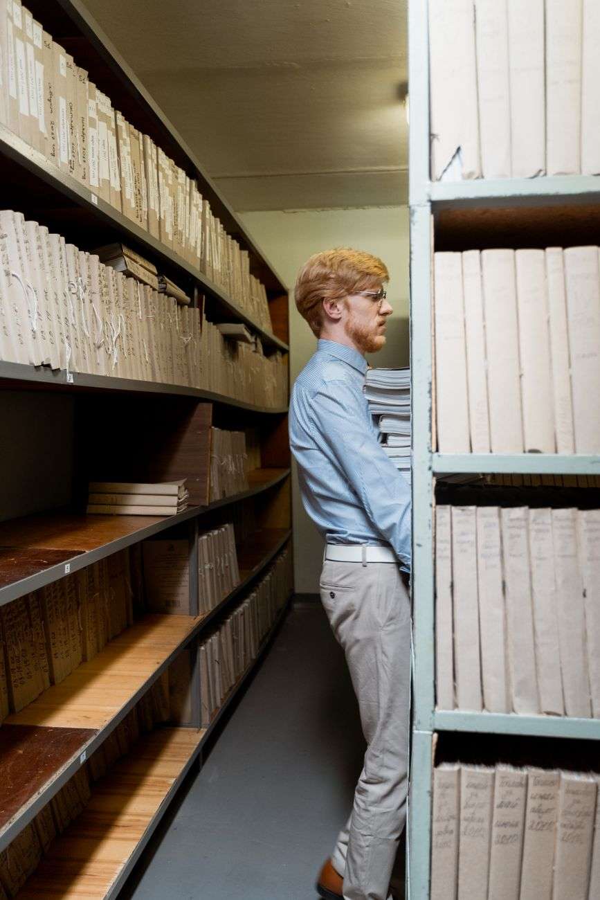 Archived municipal records and documents in a government office