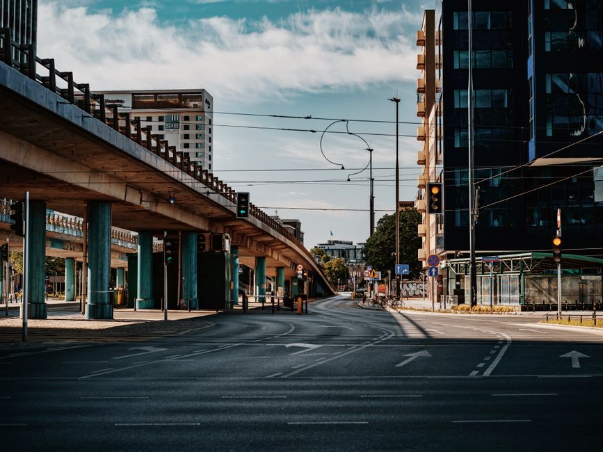 Downtown city street representing municipal infrastructure funded by local sales tax