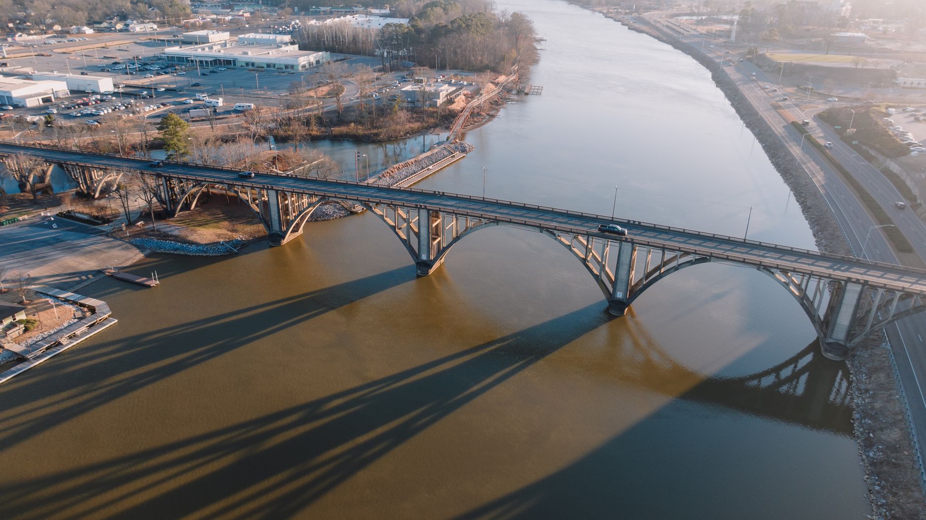 Interstate bridge spanning a wide river near Mobile, Alabama