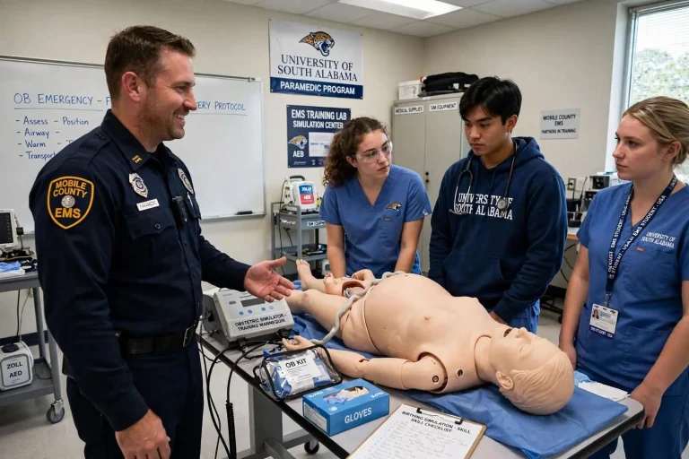 Illustration for the news story: Mobile County EMS Just Donated a Birthing Simulator So Future Paramedics Can Practice Delivering Babies Before It’s the Real Thing