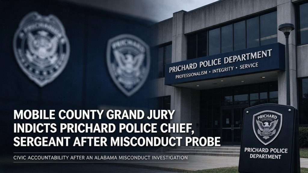 Illustration for the news story: Mobile County Grand Jury Indicts Prichard Police Chief, Sergeant After Misconduct Probe