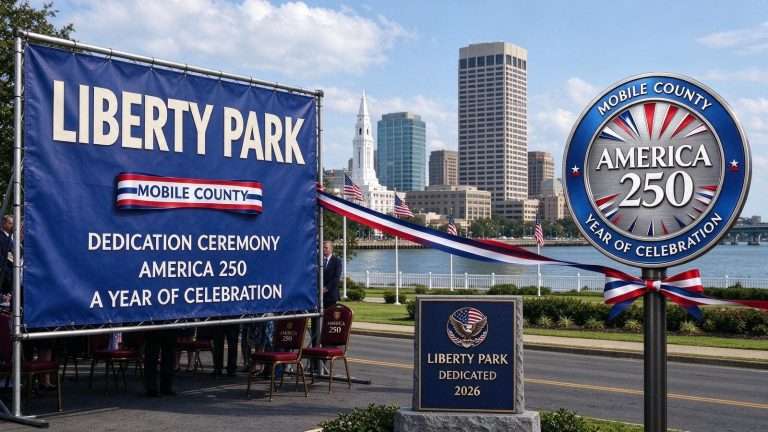 Illustration for the news story: Mobile County Dedicates Liberty Park Downtown, Opening a Year of America 250 Programming