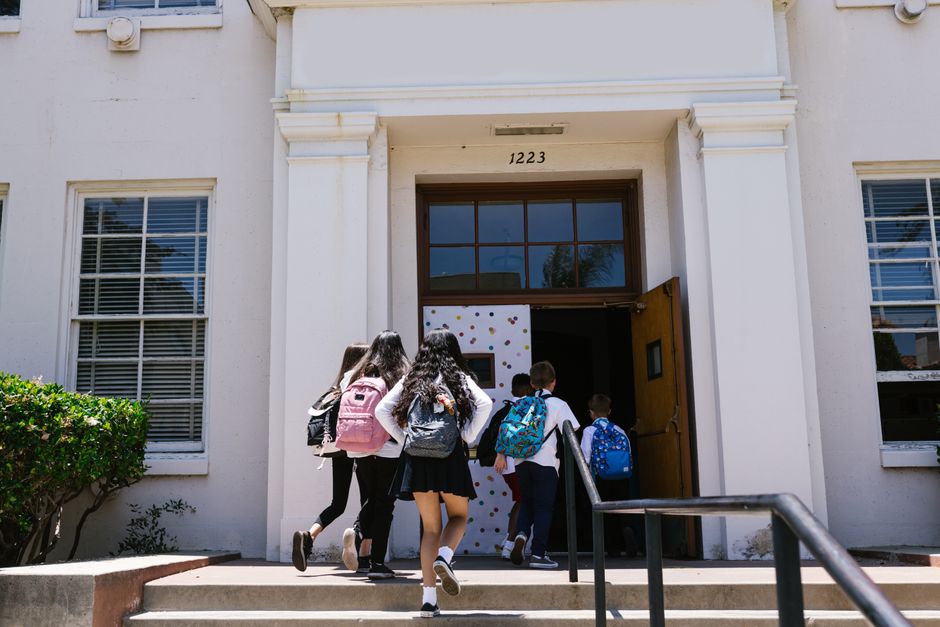Exterior entrance of an elementary school building