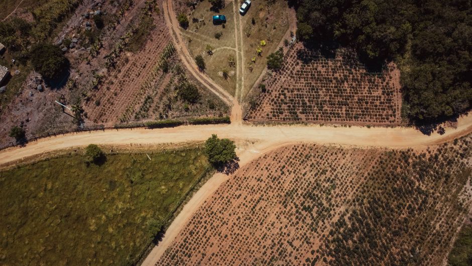 A two-lane road intersection in a rural area