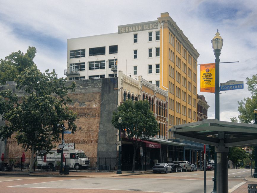 Historic buildings along a downtown street being considered for preservation status
