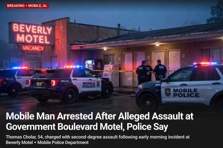 Illustration for the news story: Mobile Man Arrested After Alleged Assault at Government Boulevard Motel, Police Say