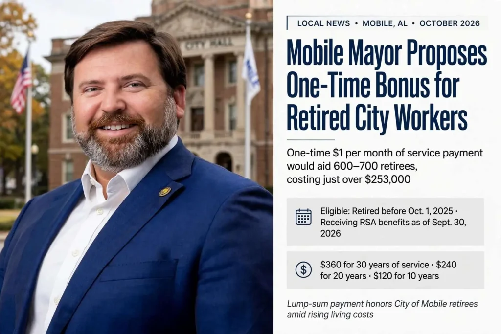 Illustration for the news story: Mobile Mayor Proposes One-Time Bonus for Retired City Workers