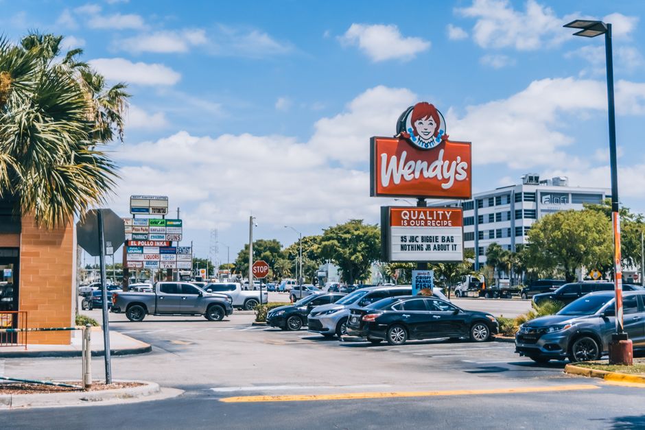 Exterior parking lot of a fast food restaurant