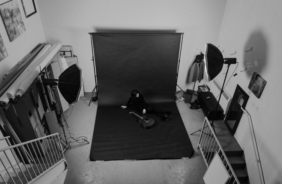 Interior of a rebuilt portrait photography studio in Mobile, Alabama