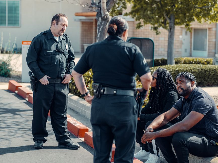 Community leaders and police officials meeting at a roundtable discussion