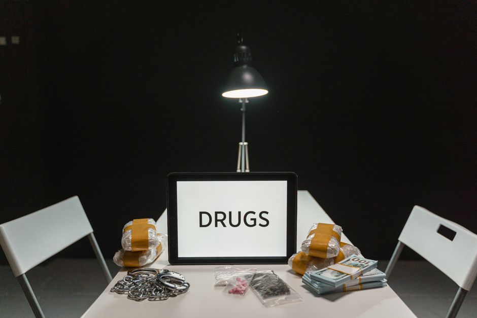 Law enforcement evidence display of seized narcotics