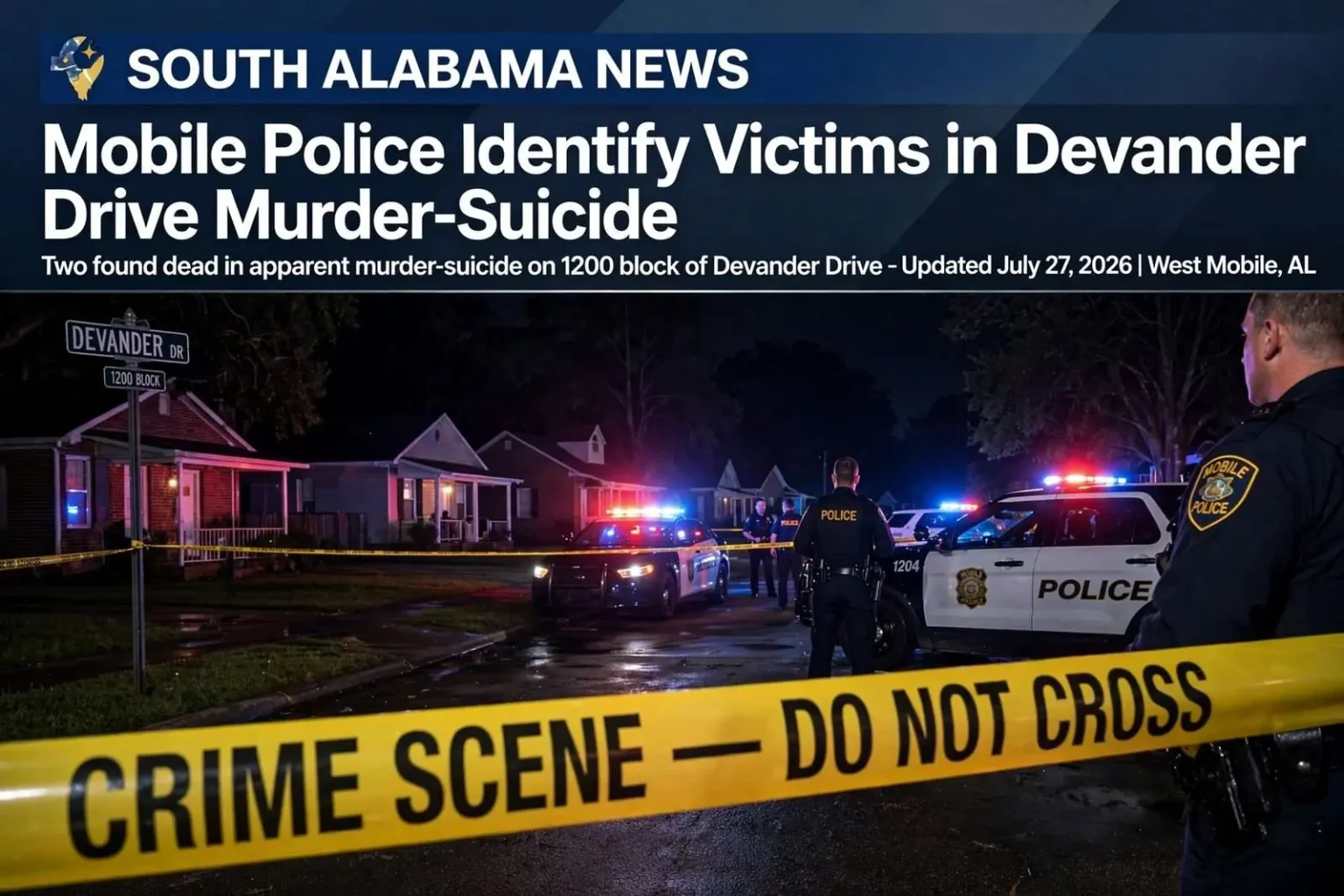 Illustration for the news story: Mobile Police Identify Victims in Devander Drive Murder-Suicide