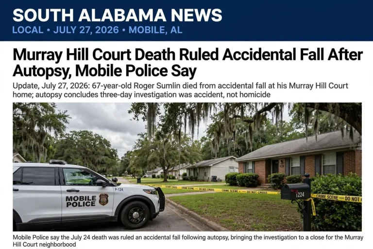 Illustration for the news story: Murray Hill Court Death Ruled Accidental Fall After Autopsy, Mobile Police Say