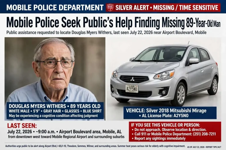 Illustration for the news story: Mobile Police Seek Public’s Help Finding Missing 89-Year-Old Man