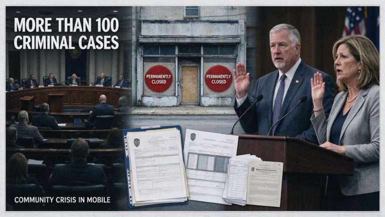 Illustration for the news story: “This Is Not a Small Dispute. It Is a Community Crisis”: Mobile Police Now Have More Than 100 Criminal Cases Against One Roofing and Window Operation