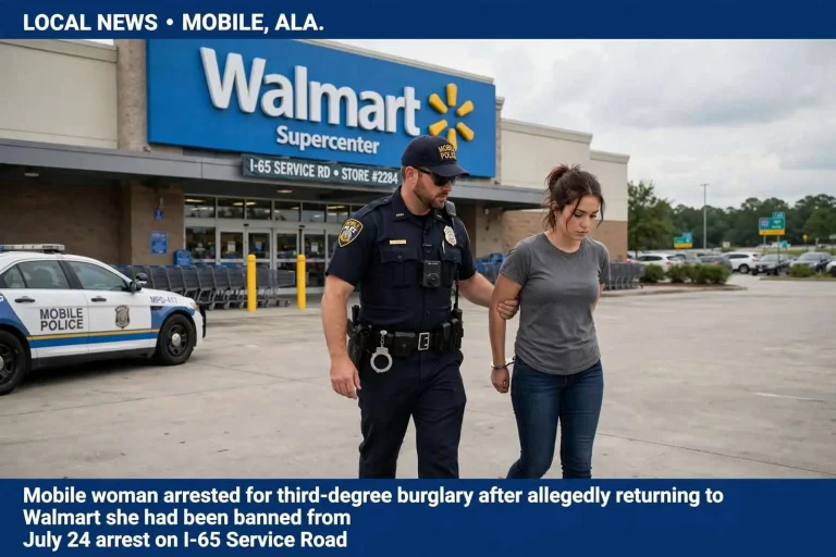 Illustration for the news story: Mobile Woman Accused of Theft Arrested at I-65 Service Road Walmart
