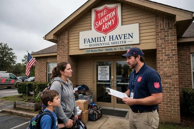 Illustration for the news story: Mobile’s Only Salvation Army Family Shelter Is Closing at the End of July. Here’s What Happens to the Families Living There.