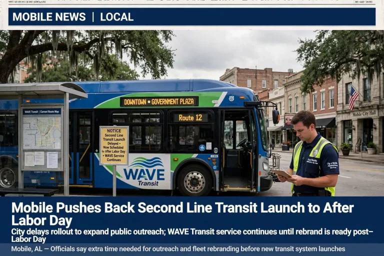 Illustration for the news story: Mobile Pushes Back Second Line Transit Launch to After Labor Day