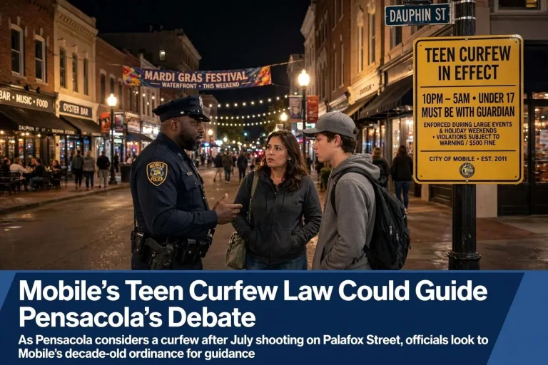 Illustration for the news story: Mobile’s Teen Curfew Law Could Guide Pensacola’s Debate