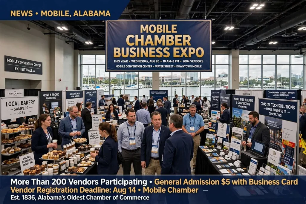 Illustration for the news story: More Than 200 Vendors Will Pack the Mobile Convention Center for This Year’s Chamber Business Expo