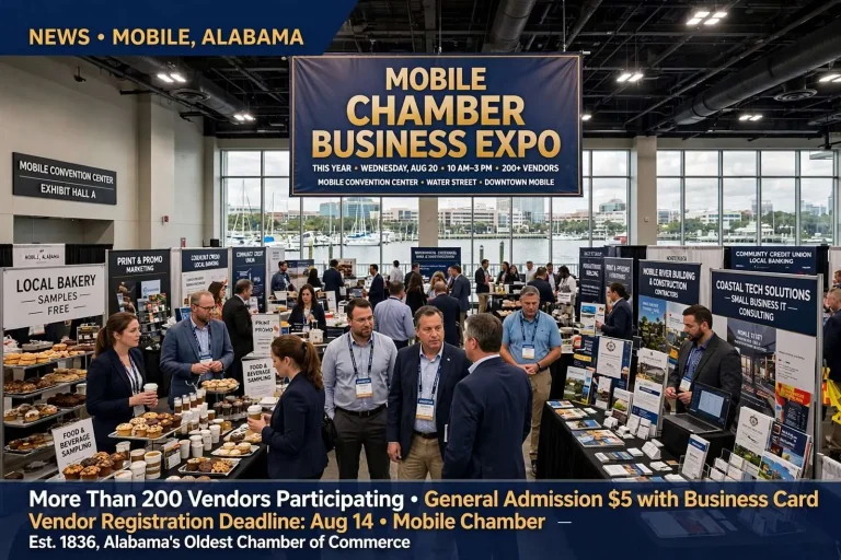 Illustration for the news story: More Than 200 Vendors Will Pack the Mobile Convention Center for This Year’s Chamber Business Expo