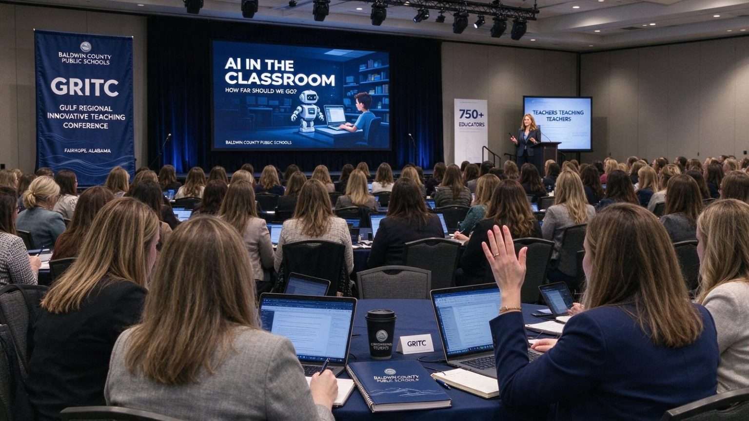 Illustration for the news story: More Than 750 Teachers Packed a Fairhope Conference to Learn How Far AI Should Go in an Alabama Classroom