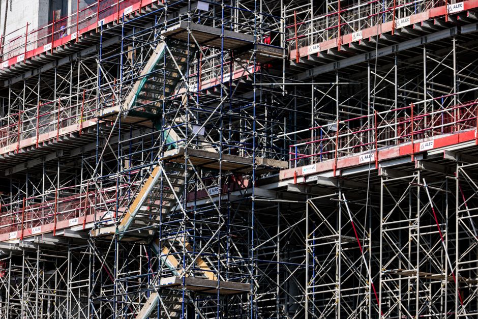 Construction work underway at a historic high school building
