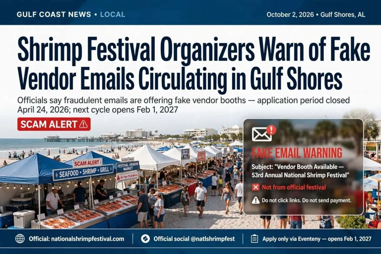 Illustration for the news story: Shrimp Festival Organizers Warn of Fake Vendor Emails Circulating in Gulf Shores