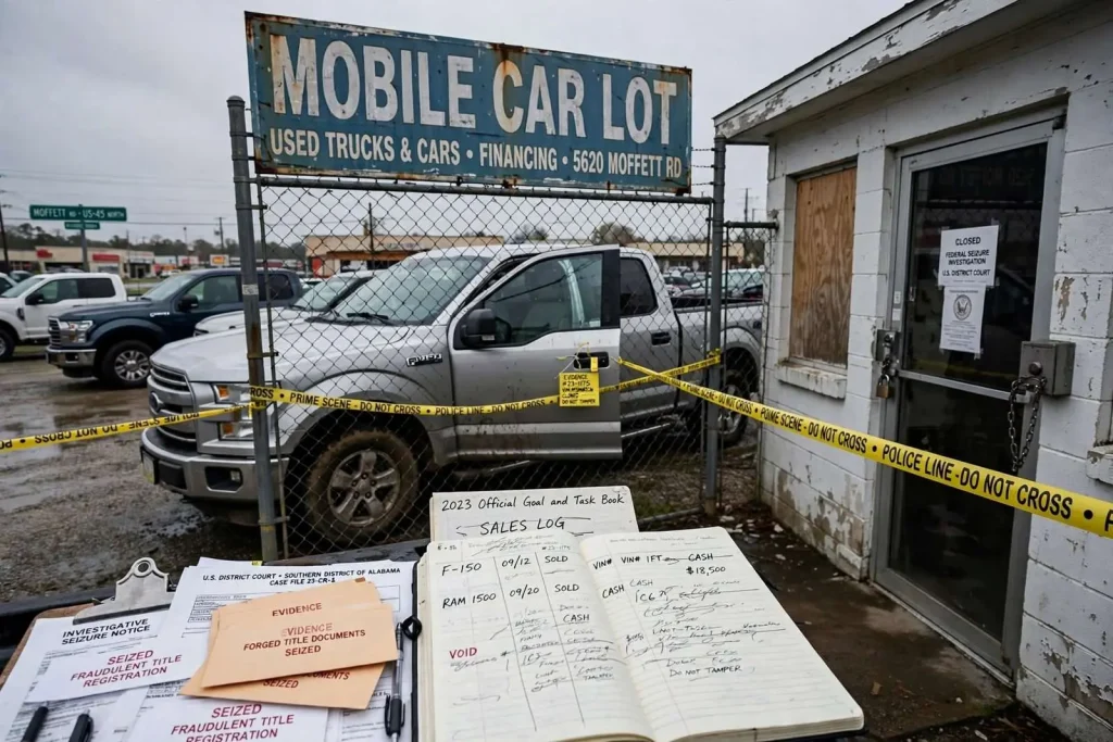 Illustration for the news story: Once a Burglary Victim, Mobile Car Lot Owner Now Sentenced in Interstate Vehicle Theft Ring