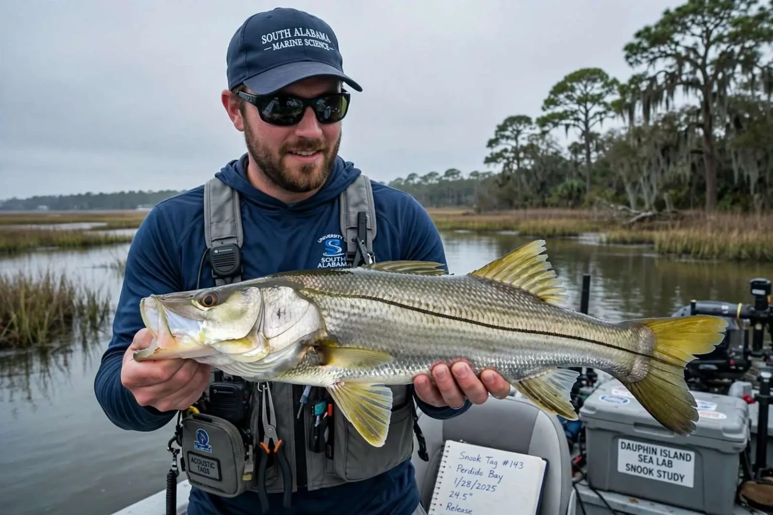 Illustration for the news story: Once a Florida Fish, Snook Are Now Showing Up All Over Coastal Alabama