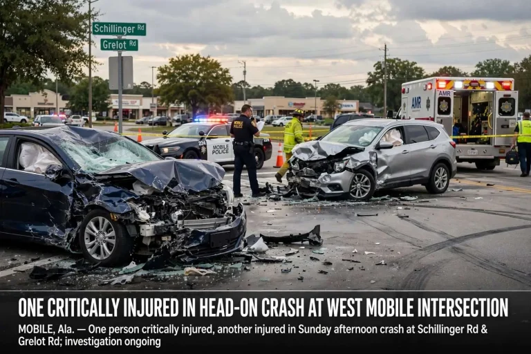 Illustration for the news story: One Critically Injured in Head-On Crash at West Mobile Intersection