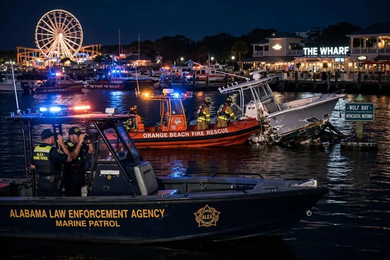Illustration for the news story: One Dead, Several Injured After Two Boats Collide Near The Wharf in Orange Beach