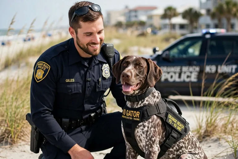 Illustration for the news story: Orange Beach Police Department Welcomes New K9 Officer Gator