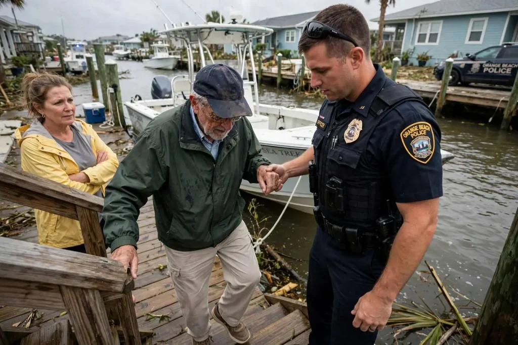 Illustration for the news story: Orange Beach Police Help Senior Reclaim Boat After Tropical Storm Bertha