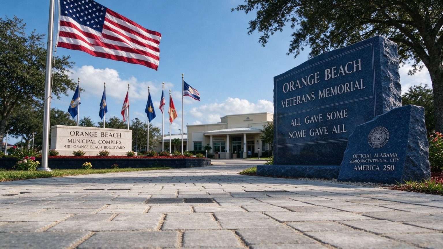 Illustration for the news story: Orange Beach Opens Commemorative Brick Program at Veterans Memorial for America 250