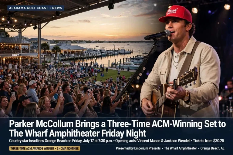 Illustration for the news story: Parker McCollum Brings a Three-Time ACM-Winning Set to The Wharf Amphitheater Friday Night