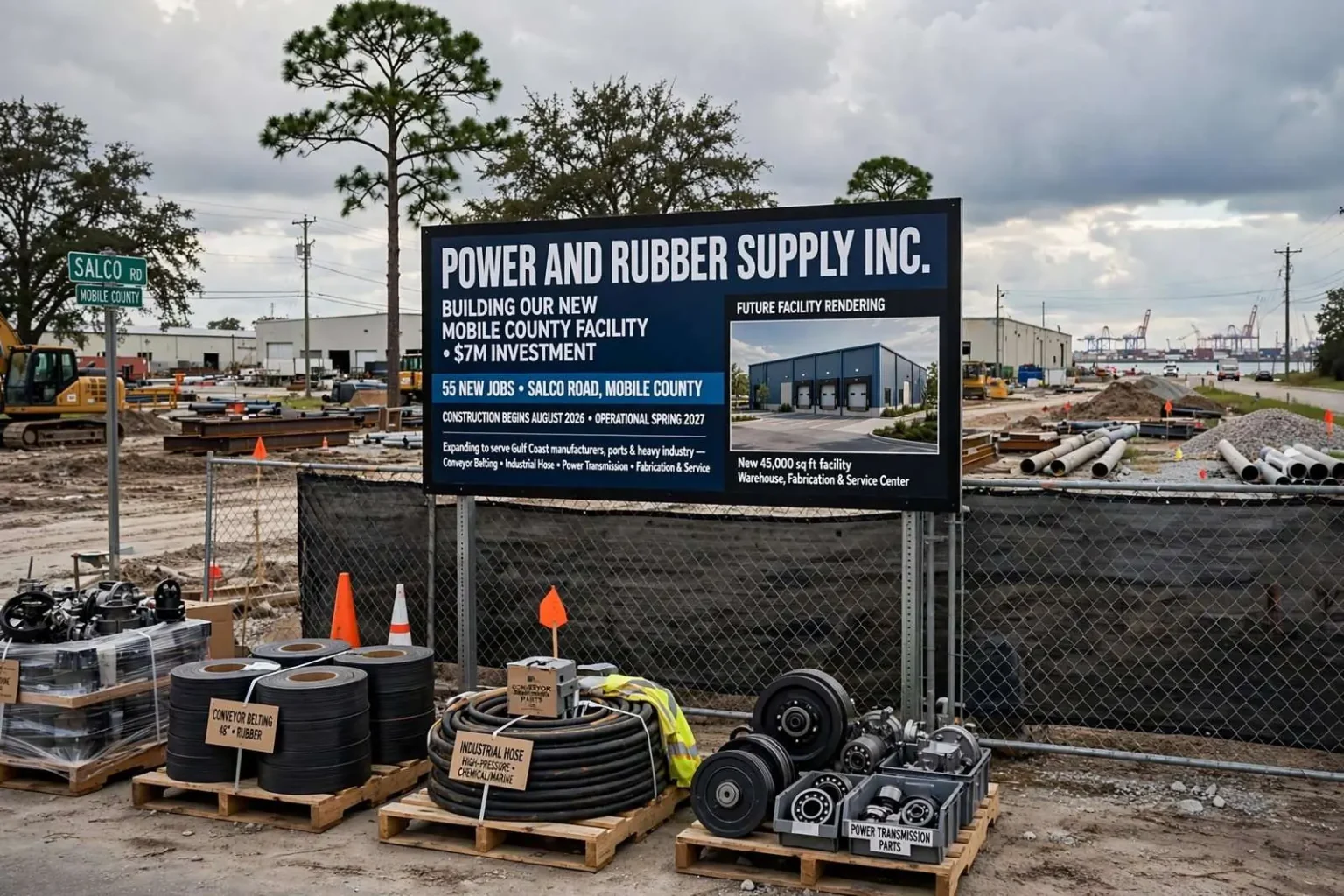 Illustration for the news story: Power and Rubber Supply to Build $7M Mobile County Facility, Add 55 Jobs