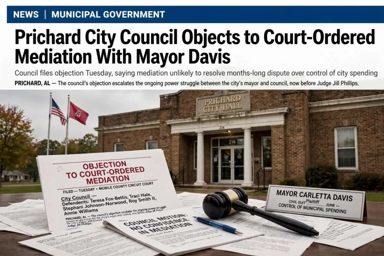 Illustration for the news story: Prichard City Council Objects to Court-Ordered Mediation With Mayor Davis