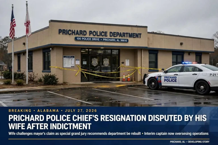Illustration for the news story: Prichard Police Chief’s Resignation Disputed by His Wife After Indictment
