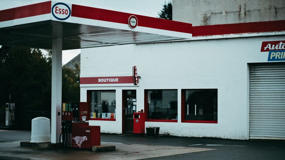 Exterior of a roadside gas station and convenience store