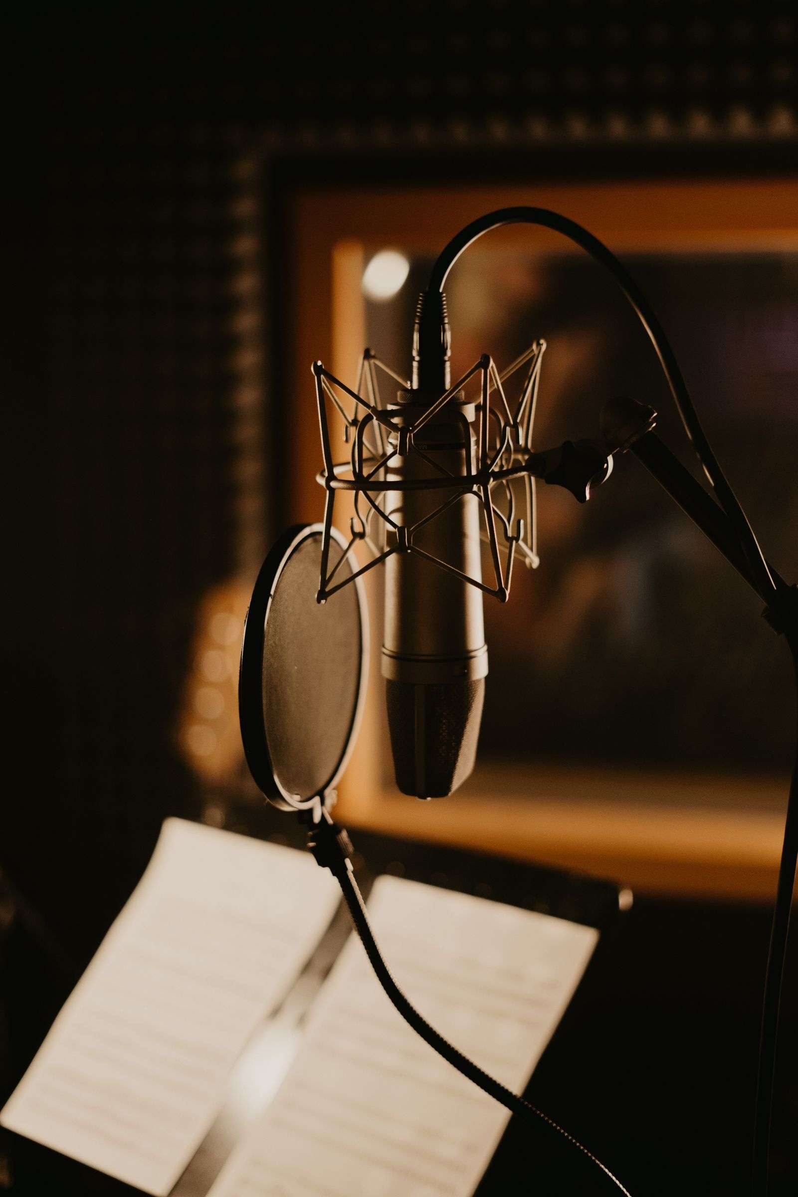 A microphone in a home recording studio setting